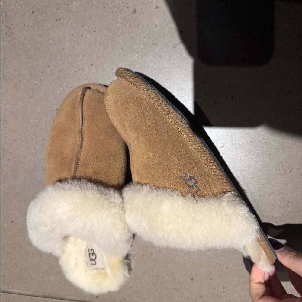 UGG Chestnut Suede Slippers with Shearling